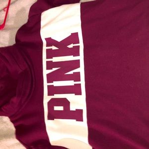 Pink burgundy pullover turtleneck sweatshirt.